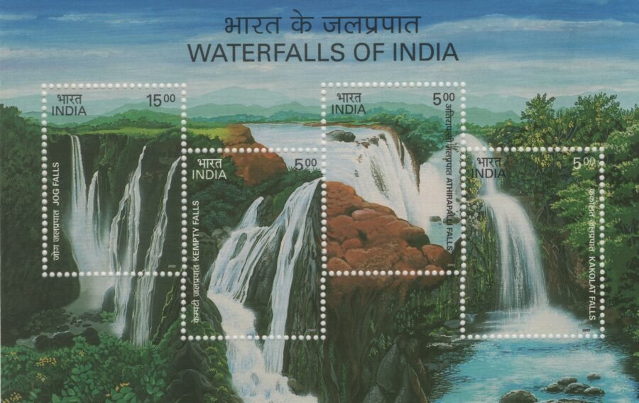 Indian Miniature Sheet – Indian Waterfalls -Jog, Kempty, Athirapalli, Kakolat Falls Stamp ( 3rd Oct 2003)