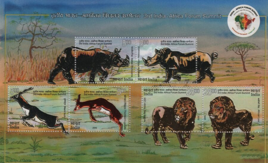 Indian Miniature Stamp – 3rd  India-Africa Summit Wildlife ( 29th Oct 2015)Embossed