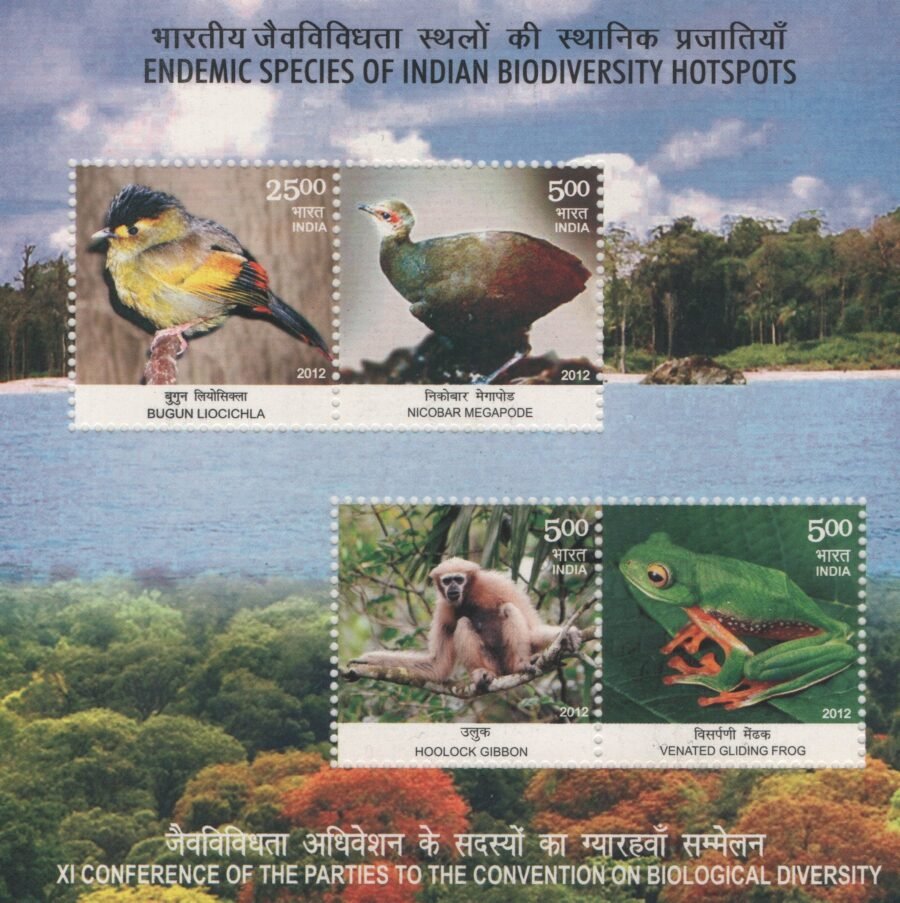 Indian Miniature Sheet – Indian Biodiversity Stamps: Endemic Species Collection ( 16th Oct 2012)