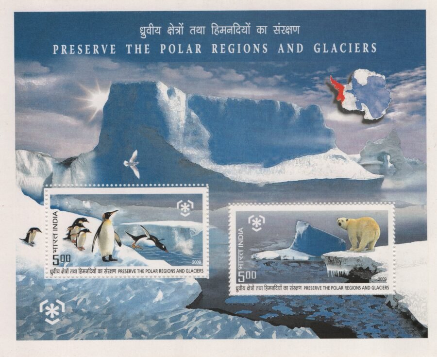 Indian Miniature Sheet Stamp -Preserve Polar Regions & Glaciers ( 19th Dec 2009 )
