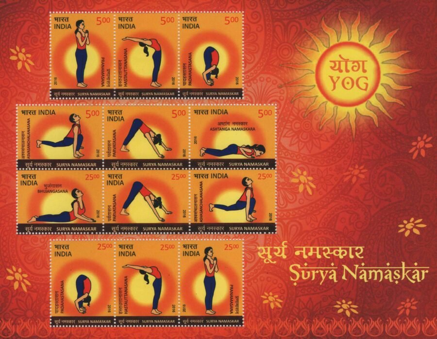 Indian Miniature Sheet – Yoga Surya Namaskar  Stamps ( 20th June 2016)
