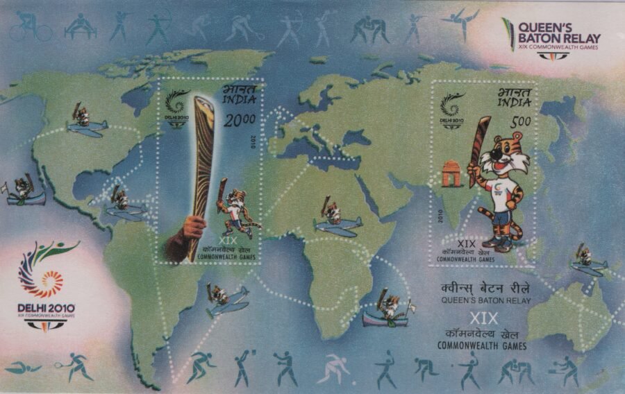 Indian Miniature Sheet -Delhi 2010 Commonwealth Games Queen’s Baton Relay Stamp ( 25th June 2010)