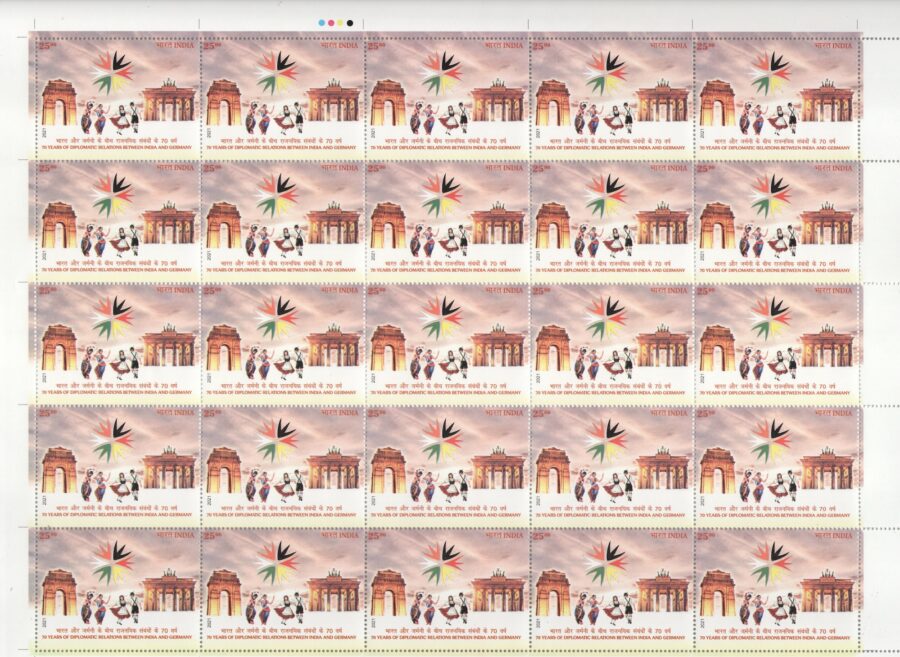 2021, 70 Yrs of Diplomatic Relations of India And Germany-Full Sheet Stamp(10th June)(25 pcs)
