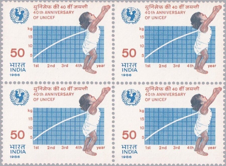 1986 40th Anniversary of UNICEF (set of 2)-Block of 4 Stamps(11th Dec)